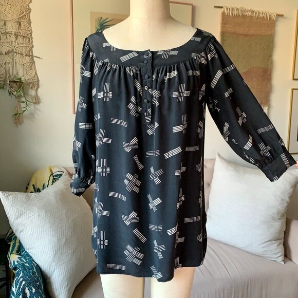 Urban Outfitters Lux Silk Pattern Black Tunic Top Dark Fairy Witchy Whimsigoth - Picture 3 of 13